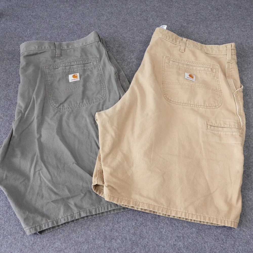 Carhartt B283 Canvas Work Shorts Bundle Mens 42 Charcoal Grey Tan Khaki 2 Pairs